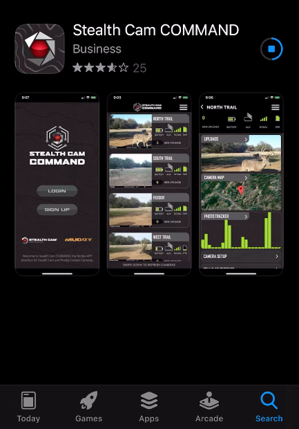 Screen shot of Stealth Cam Command App in App Store